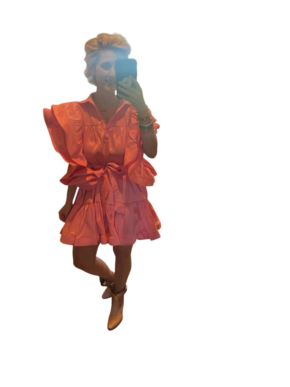 Flutter-Sleeve Statement Mini Dress in Pink